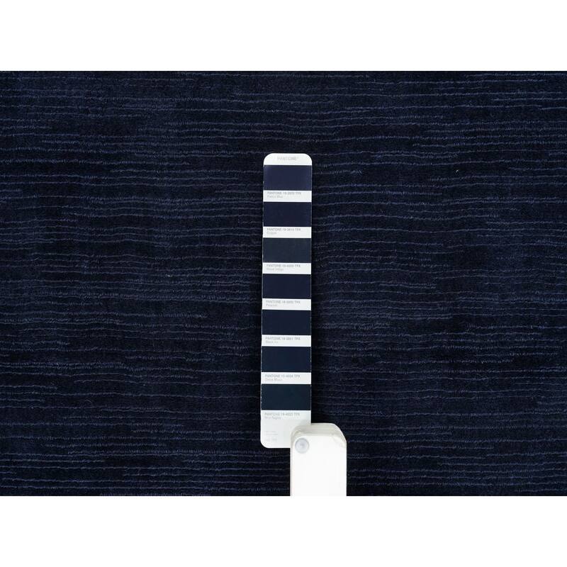 Shahbanu Rugs Oxford Blue, Plain, Wool and Plant Based Silk, Thick and